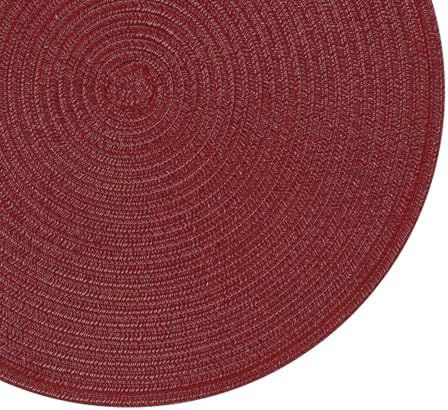 SHACOS Round Placemats Set of 4 for Dining Table 15 inch Round Braided Place Mats Washable Non Slip Kitchen Table Mats, Burgundy