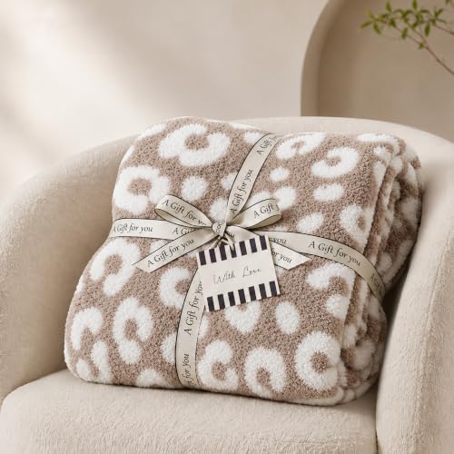 Monbix Soft Twin Size Leopard Blanket for Bed-Cozy Knitted Blankets
