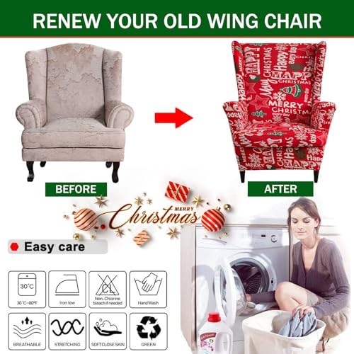 NILUOH Wingback Chair Covers 2-Piece, Armchair Slipcovers for Living Room