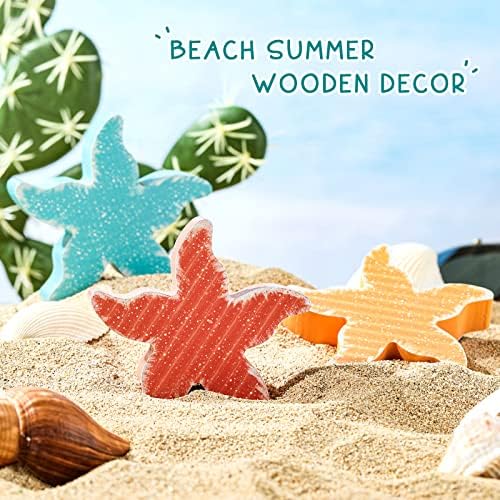3 Pcs Beach Tiered Tray Decor, Starfish Wood Signs, Summer Decorations