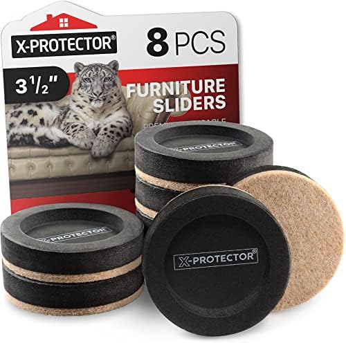 Felt Furniture Sliders for Hardwood Floors X-PROTECTOR 8 PCS 3 ½”