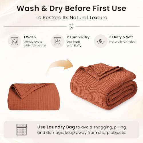 Love's cabin 100% Cotton Muslin Blanket King Size for Bed, Orange