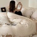 Camellia Floral Muslin Duvet Cover Queen with Ruffles, No Pillows