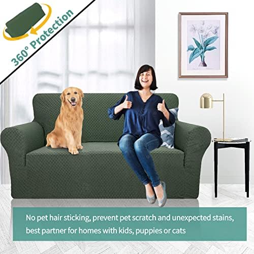 YEMYHOM Couch Cover Latest Jacquard Design High Stretch Sofa Covers for 2 Cushion Couch, Pet Dog Cat Proof Loveseat Slipcover Non Slip Magic Elastic Furniture Protector (Loveseat, Army Green)