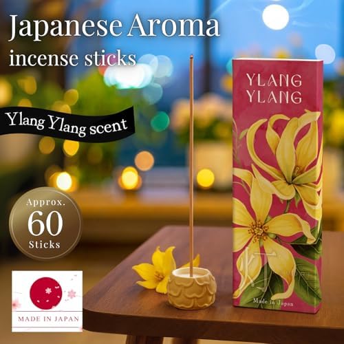 Ylang Ylang Luxury Japanese Incense Sticks 60sticks Coreless Low Smoke Natural Charcoal Free Non Toxic Aromatherapy Meditation Calming Stress Relief Relaxation Yoga TOMORI