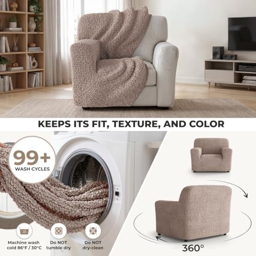 PAULATO Premium Stretch Couch Covers for Sofa - Sofa Chair Cover Washable, Dogs & Pets Friendly - Elastic Polyester Loveseat Slipcovers - Non-Slip Love Seat Couch Covers - Soft Taupe (21"-39" Wide)