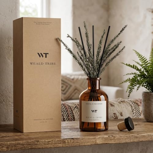 WEALD TRIBE Reed Diffuser Set for Bathroom Air Fresheners, Oil Diffuser Sticks with Flower | Balsam Fir Scent 4.0 fl oz Home Fragrance with Sticks Defusers | House Bedroom Office Shelf Decor