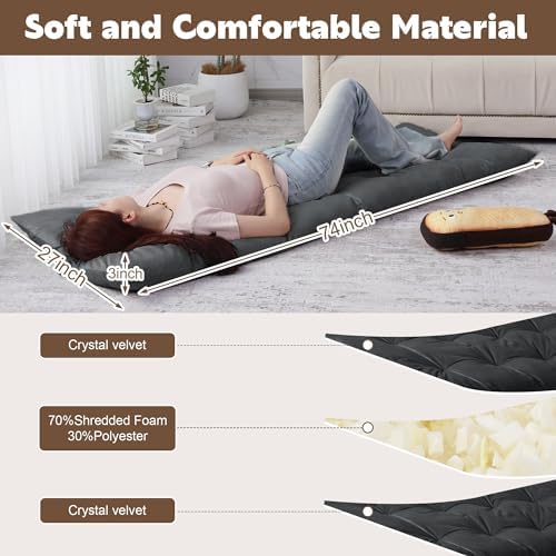 BALAPET Floor Lounger Pillow,Foldable Light Thick Tufted Floor Pillow Cushion with Elasticized Webbing for Easy Storage Floor Lounger for Meditation, Playing, Yoga, Reading, Sleeping(Dark Gray)
