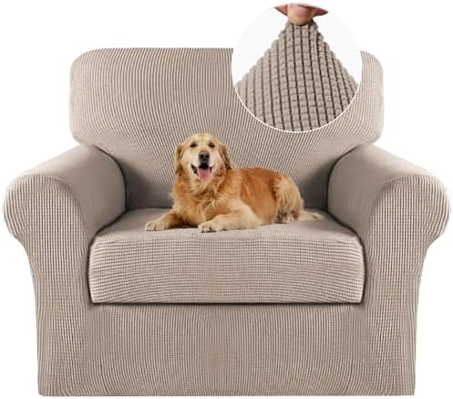 Turquoize 2 Piece Chair Covers Chair Slipcovers for Living Room Armchair Sofa Covers Chair Couch Cover with Arms Washable Furniture Protector for Chairs Feature Thick Jacquard Fabric (Chair, Sand)