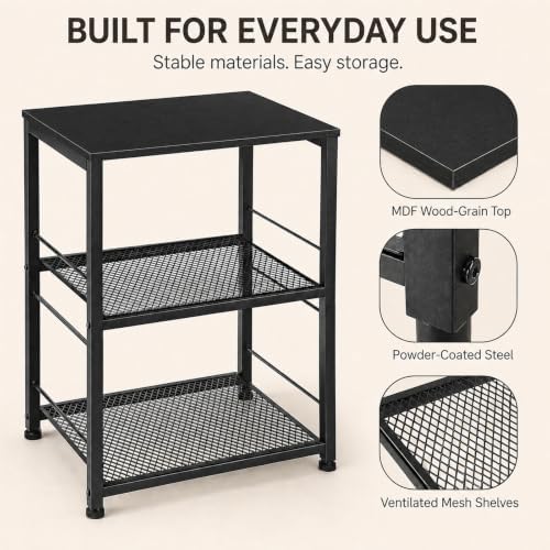 OYEAL Black Night Stand Industrial End Table with Storage Shelf Narrow Side Table for Small Spaces, Farmhouse Bedside Table for Living Room Bedroom, Stable Metal Frame (Black)