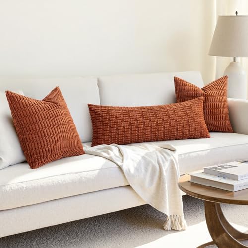 MIULEE Fall Lumbar Corduroy Throw Pillow Cover for Bed 14x36 Dark Rust