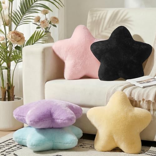 Star Pillow 15.4" Soft Fluffy Black Decorative Throw Pillows for Bed Couch