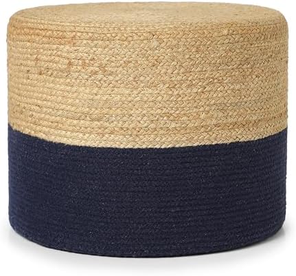 · REDEARTH · Jute Cotton Pouf Ottoman - Cylinder Foot Stool - Navy Natural