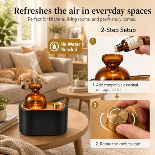 Waterless Essential Oil Diffuser, Rechargeable Cordless with Warm Light
