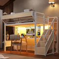 Bellemave Twin XL Metal Loft Bed with Stairs and Desk for Kids,Adult,White