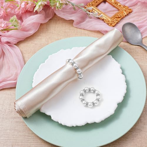 100Pcs Pearl Napkin Rings Imitation Pearl Ring Napkin Holder Delicate Silver Beaded Serviette Buckles for Wedding Christmas Dinner Banquet Decor Party Table Settings