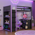 LUMISOL Twin Gaming Loft Bed with Desk and Storage Shelves, Solid Wood Loft Bed with Drawers and Computer Desk for Teens, Space Saving High Loft Bed Frame for Kids Bedroom Purple