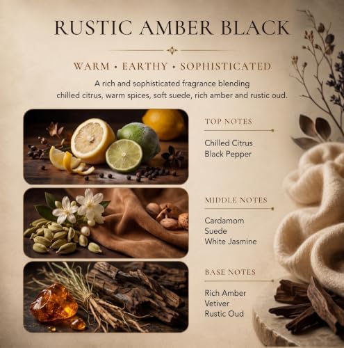 Black Reed Diffuser Sticks in Oil Set with Rustic Amber Scent | Long-Lasting Reed Diffusers for Home, Office & Bedroom Decor Fragrance Diffuser | BunnyTail Orange Dried Flowers | (5 oz)