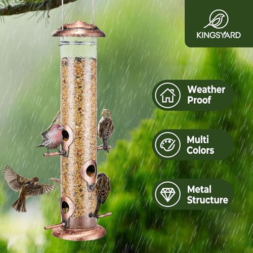 Kingsyard 15" Metal Tube Bird Feeders for Outdoors Hanging