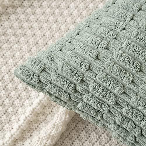 MIULEE Corduroy Decorative Throw Pillow Covers 12x12 Grey Green Pack of 2