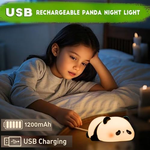 Panda Night Light for Kids, Squishy Silicone Voice Control 7 Color Lamp
