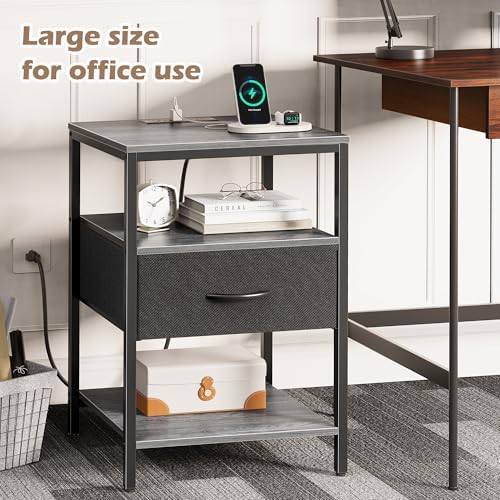 SUPERJARE Nightstand with Charging Station, USB-C Port, Bedside Table
