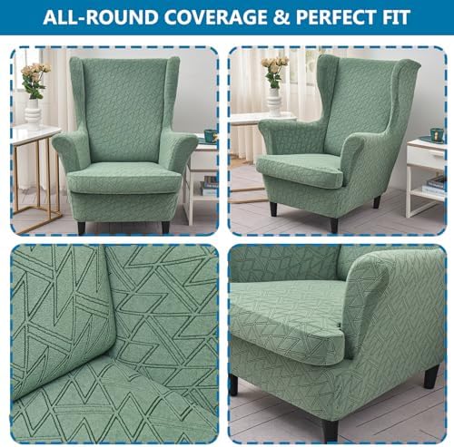 HZDHCLH Wingback Chair Slipcovers 2 Piece,Stretch Spandex Wingback Chair Covers for Living Room Armchair,Washalbe Sofa Slipovers