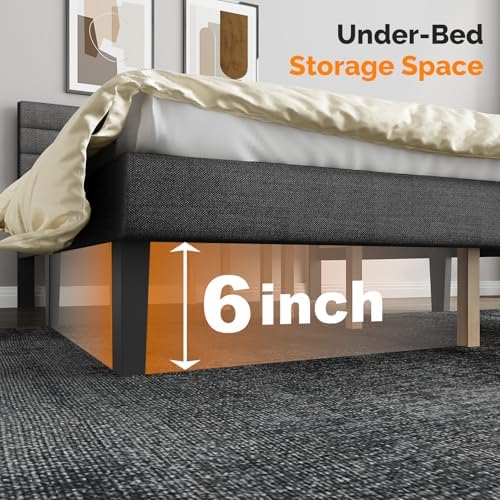 VINGLI Queen Upholstered Platform Bed Frame with Headboard,Linen Dark Gray