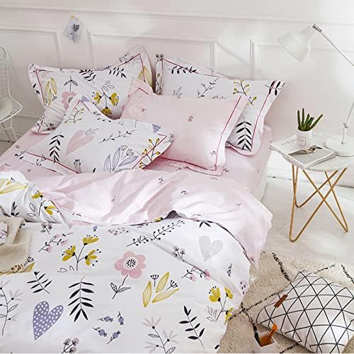HighBuy Girls Duvet Cover Twin Floral Aesthetic Bedding Set White Pink Premium Cotton Teens Flower Kids Coquette Bedding Set 1 Comforter Cover with 2 Pillowcaes,Soft Branches Boho Bedding Pink