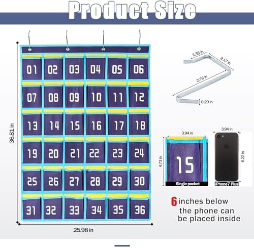 Loghot 36 Numbered Pockets Classroom Pocket Chart for Cell Phone Holder