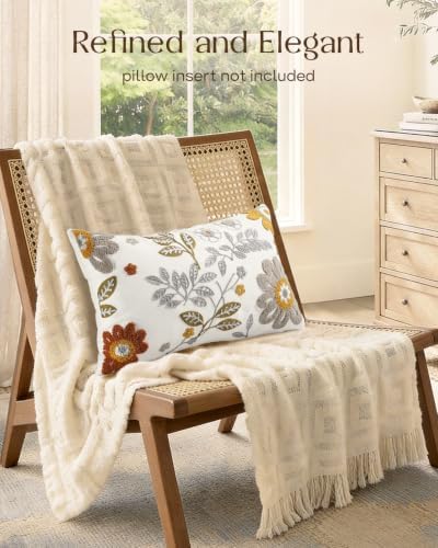 Fall Embroidered Lumbar Pillow Cover 20x12 Inch, Amber Blooms