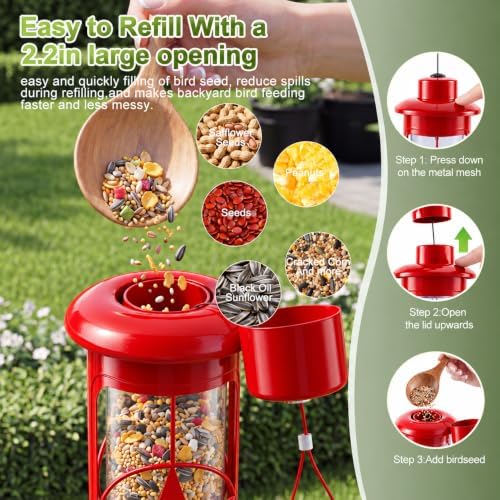 Squirrel Proof Bird Feeders for Outdoors with Weight-Activated, 3LB Large Metal Wild Bird Feeders for Cardinals,Blue Jay,Finch, Weatherproof Durable Tube Hanging Bird Feeder for Backyard,Garden,Patio