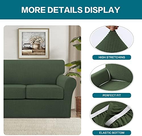 Turquoize 4 Piece Sofa Covers for 3 Cushion Couch Sofa Slipcover Soft Couch Cover for Dogs-Washable Sofa Furniture Covers with 3 Individual Large Cushion Covers (XL Sofa, Bronze Green)