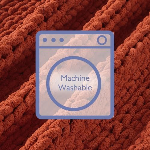 Bigacogo Chunky Knit Throw Blanket for Couch, 40x40 inches, Rust Red