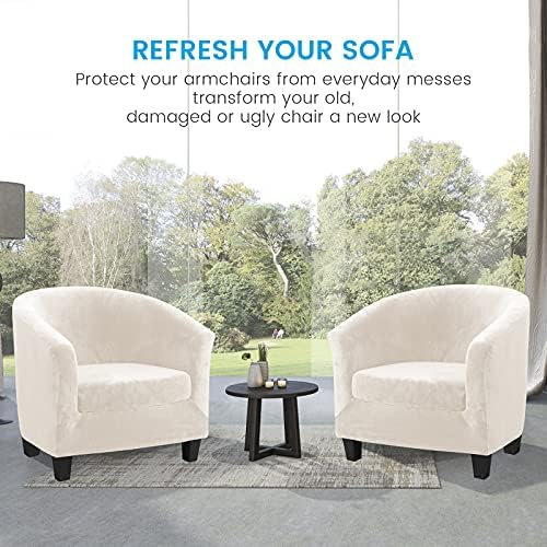 MIFXIN 2 Pieces Velvet Tub Chair Covers with Cushion Cover Stretch Soft Removable Tub Chair Slipcovers Armchair Sofa Couch Furniture Protector for Living Room Club Bar Counter Hotel (Beige)