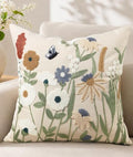 Embroidered Floral Throw Pillow Cover 18x18 Inch, Cottage Flower