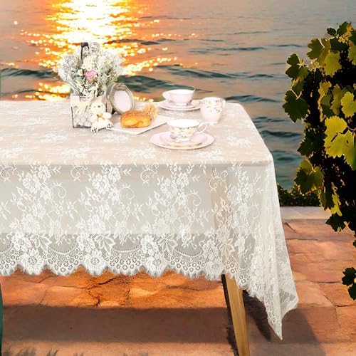 Ivory Lace Tablecloth Rectangular 60x120 Inch 2 Pieces Wedding Table Cloth