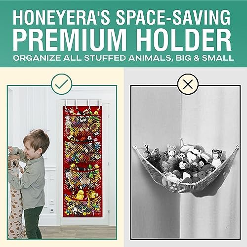 Honeyera Storage for Stuffed Animal - Over Door Organizer for Stuffies, Baby Accessories, and Toy Plush organizer/Easy Installation with Breathable Hanging Storage Pockets (SuperHero Red)