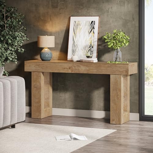 Tribesigns 63-Inch Long Console Table, Wooden Rectangular Sofa Table Behind The Couch, Farmhouse Entryway Table for Entrance, Hallway, Living Room (Natural)