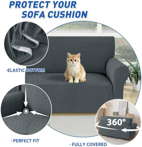 MAXIJIN Waterproof Couch Covers for Sofa (71"-91"), Stretch Sofa Cover Slipcovers with Non Slip Elastic Bottom, Dog Pet Friendly Furniture Protector Washable (Large, Dark Gray)