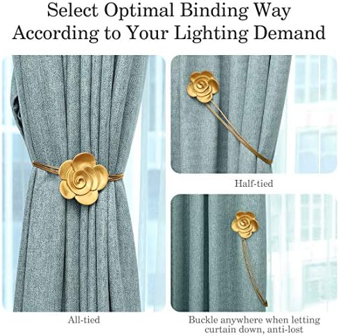 Lewondr Magnetic Curtain Tiebacks, Flower Vintage Curtain Holdbacks, Gold