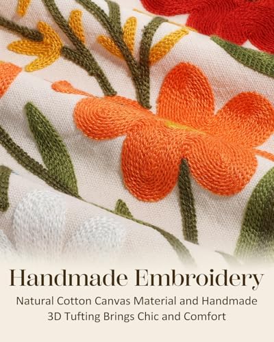 Embroidered Lumbar Pillow Cover 20x12 Inch, Flower Cluster