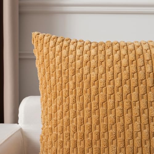 Kevin Textile Soft Corduroy 24x24 Inch Pillow Covers 2 Pack, Gold