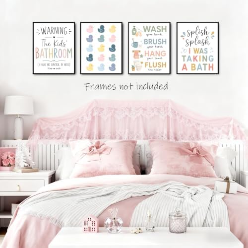 Noaleviax Boho Kids Bathroom Posters - Cute Rainbow Boho Duck Wall Art Pictures for Toddler Baby Kids Bathroom Wall Decor, 8x10 Unframed, Set of 4