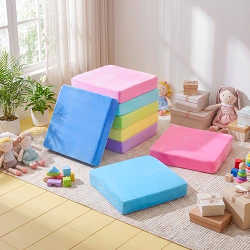 GlikCeil 8 Pcs Square Floor Pillow Cushions for Kid Classroom 15'', Candy