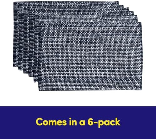 Sweet Home Collection 100% Cotton Placemats for Dining Room Rectangle Two Tone Woven Fabric 13" x 19" Soft Durable Table Mat Set, Set of 6, Navy