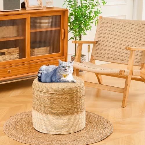 18'' Boho Pouf Storage Ottomans Natural Straw Rustic Handmade Lounge Pouffe