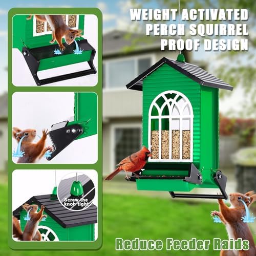 Gbekery Squirrel Proof Bird Feeders, 5LB Capacity, Weight-Activated, Green