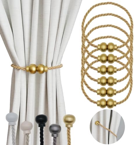 6Pcs Magnetic Curtain Tiebacks Modern Handmade Rope Curtain Tie Backs Gold