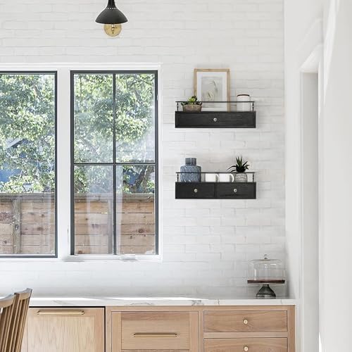 Floating Shelves With Drawers Set of 2, Wall Mounted Storage for Bathroom